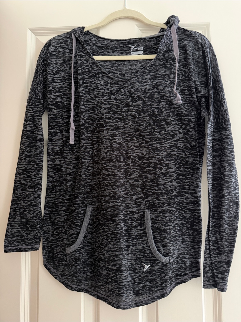 Old Navy Black Marled Hooded Pullover with Gray Drawstrings